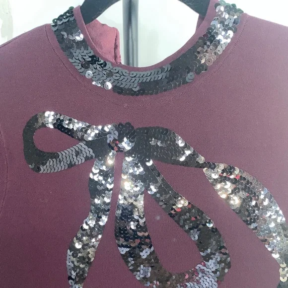 Sequin Bow Burgundy Sweater - Picture 2 of 5